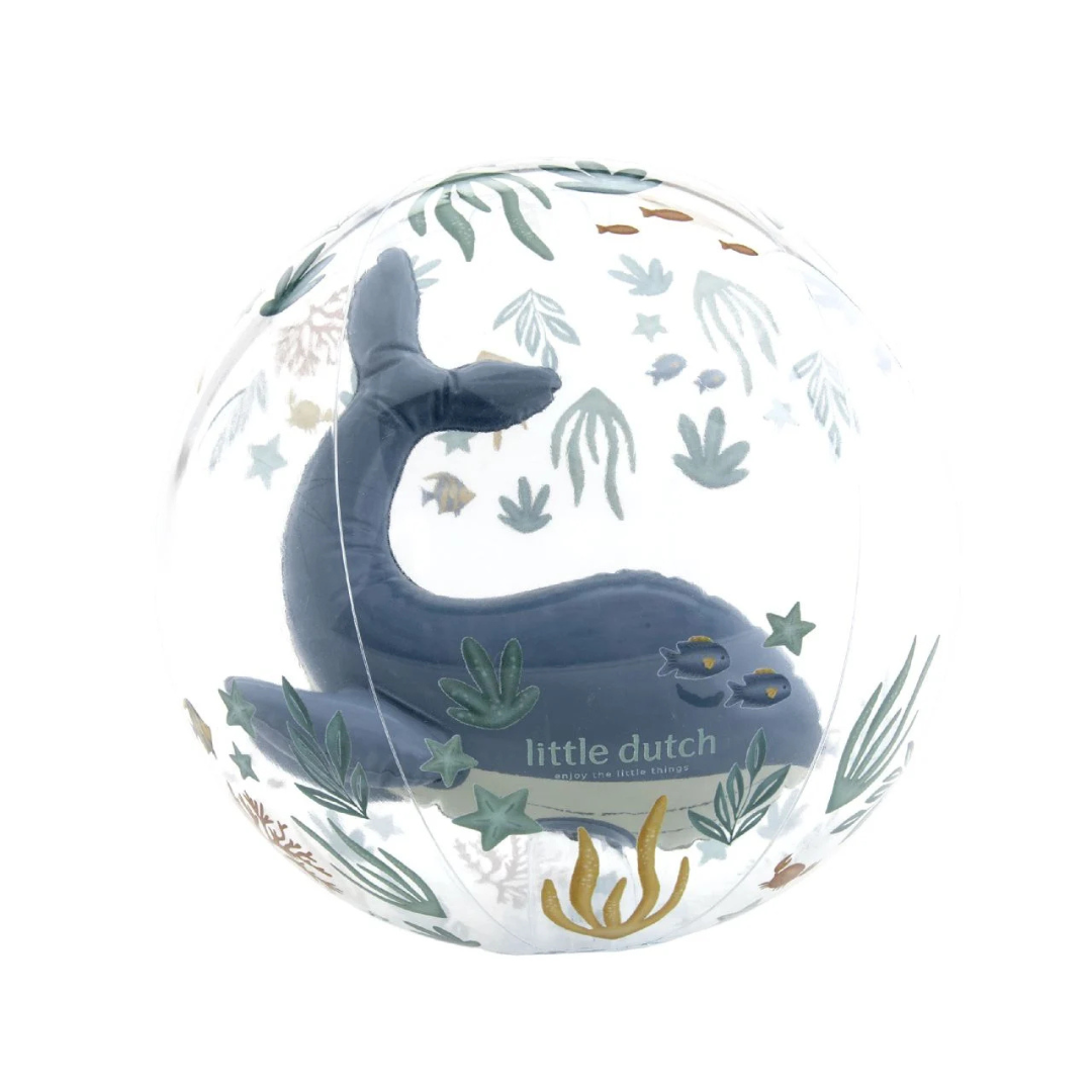 Bola de praia transparente com baleia azul e ilustrações marinhas