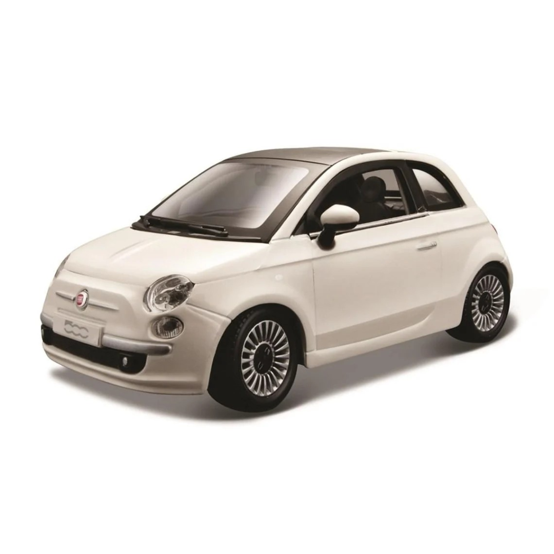 Miniatura de carro Fiat 500 branco com tejadilho preto