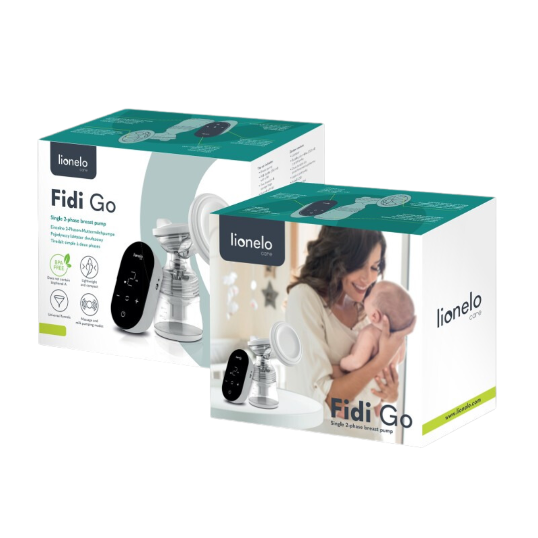 Caixas de extrator de leite elétrico Lionelo Fidi Go com mãe e bebé