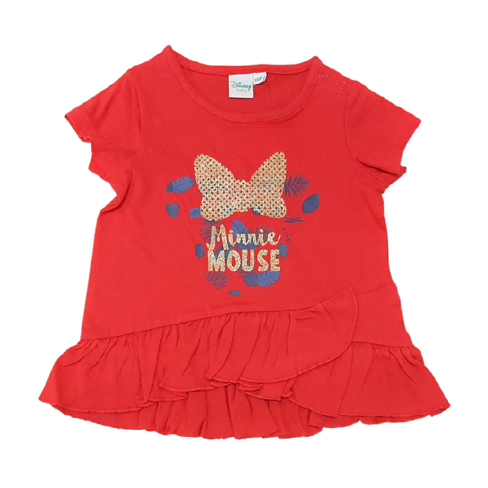 Camisola cor-de-rosa de criança com estampado Minnie Mouse e laço dourado