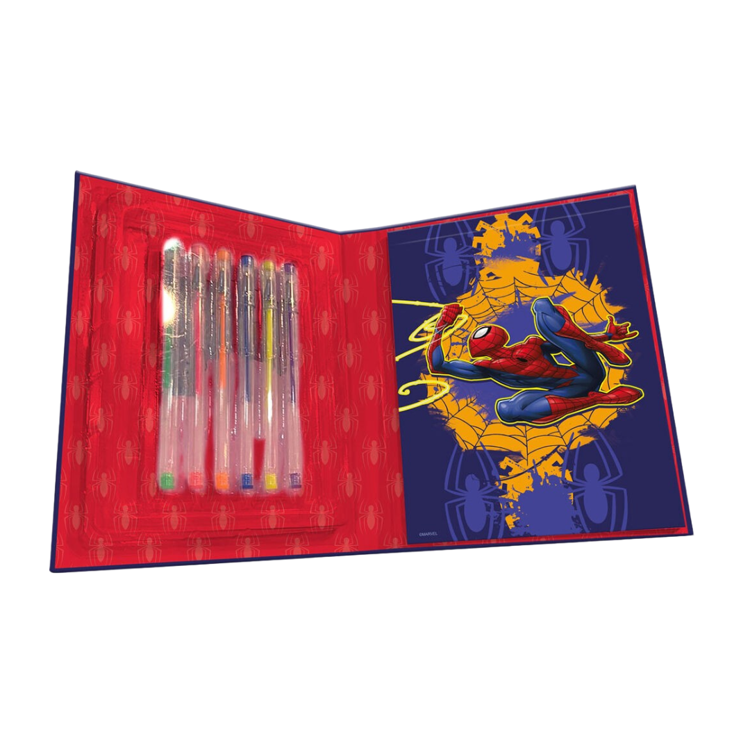 Conjunto de canetas Homem-Aranha em embalagem vermelha e azul