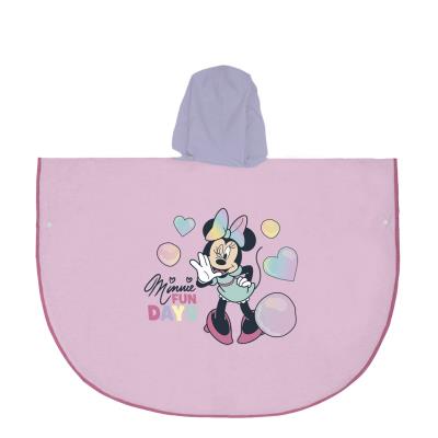 Poncho cor-de-rosa com capuz lilás e estampa da Minnie Mouse