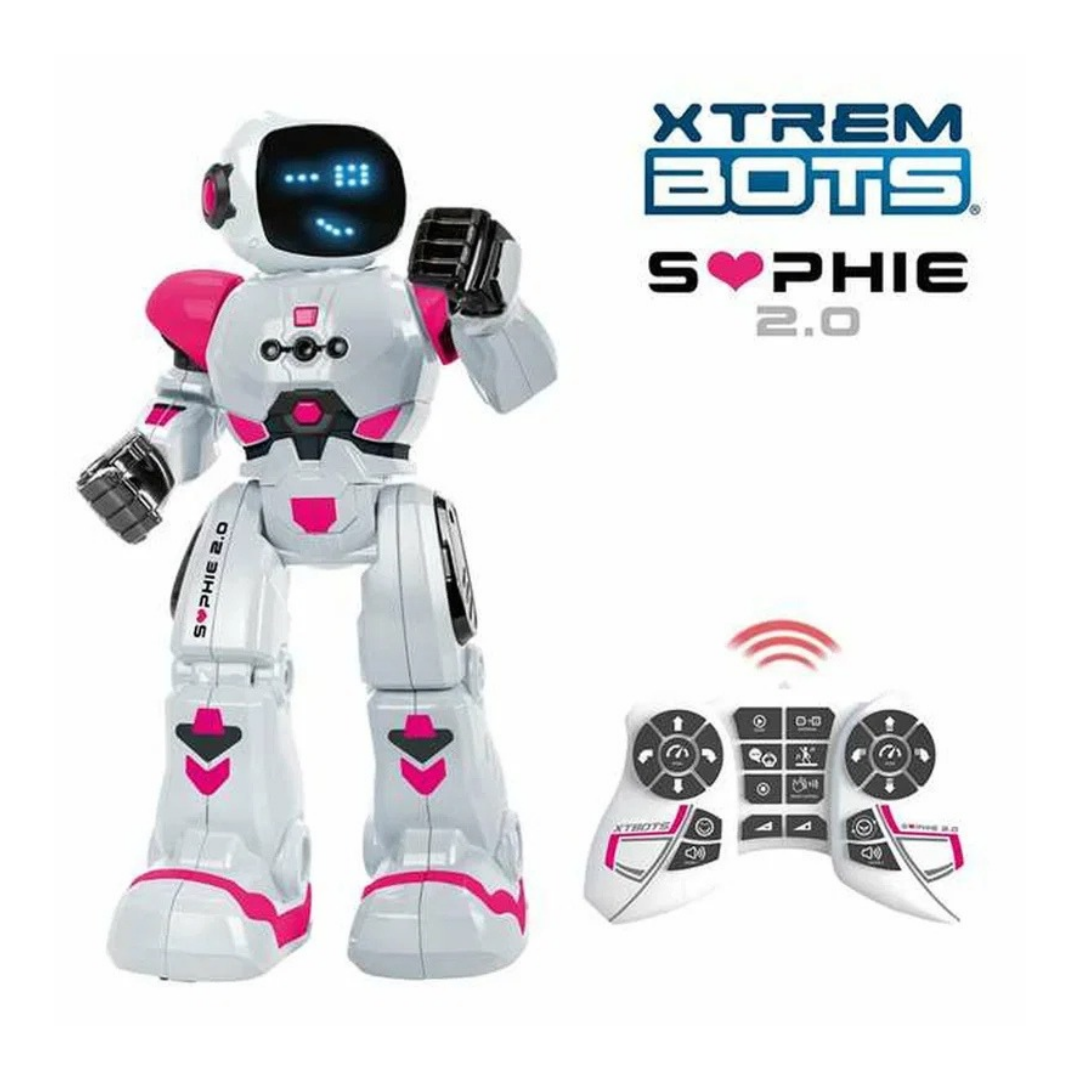 Robô de brinquedo XTREM BOTS SOPHIE 2.0 branco com rosa e comandos à distância.