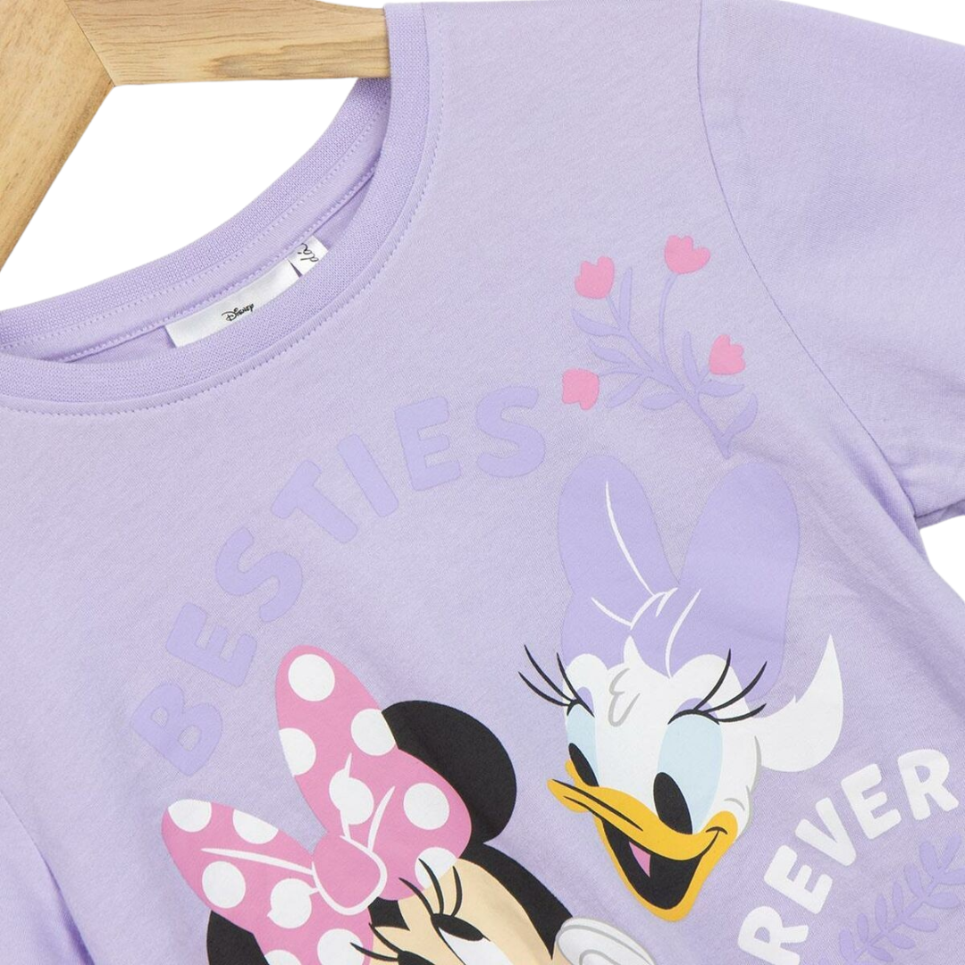Camisola lilás Disney com Minnie e Daisy, texto BESTIES FOREVER