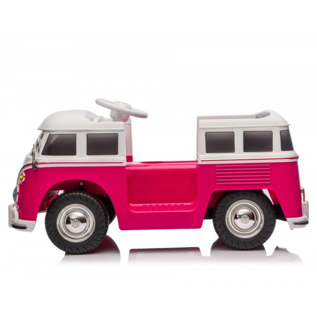 Carro de brincar rosa e branco com volante