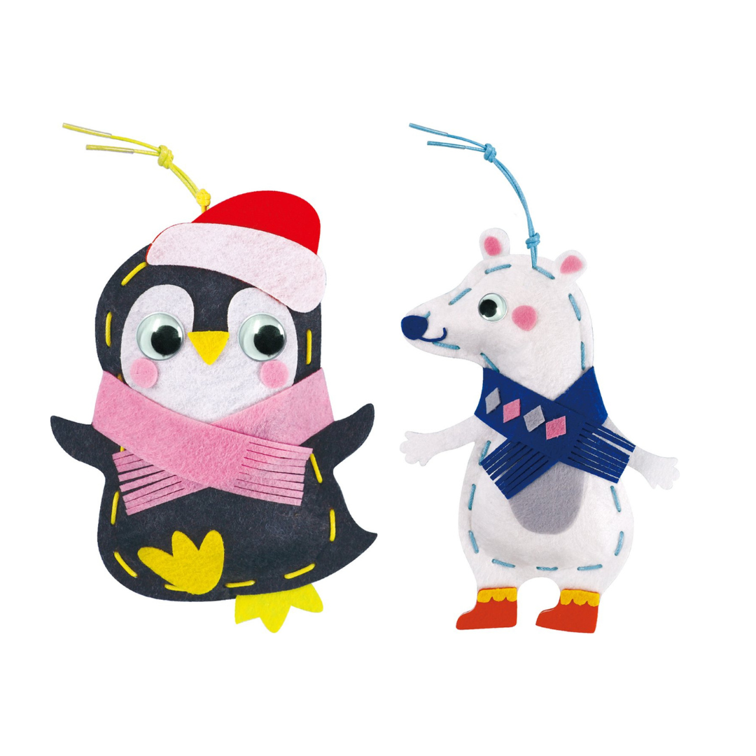 Ornamentos de feltro de pinguim e urso polar para pendurar