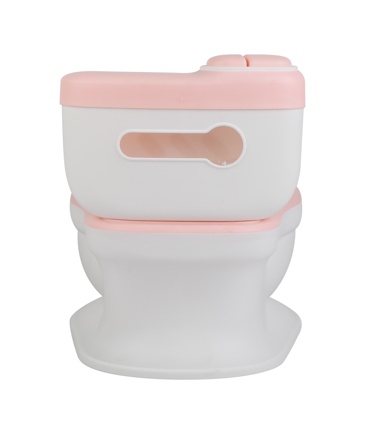 balde plástico branco com tampa rosa claro e design com orifício oval