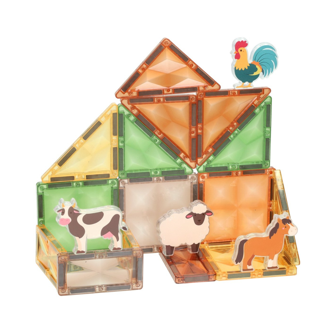 Blocos magnéticos coloridos com figuras de animais da fazenda