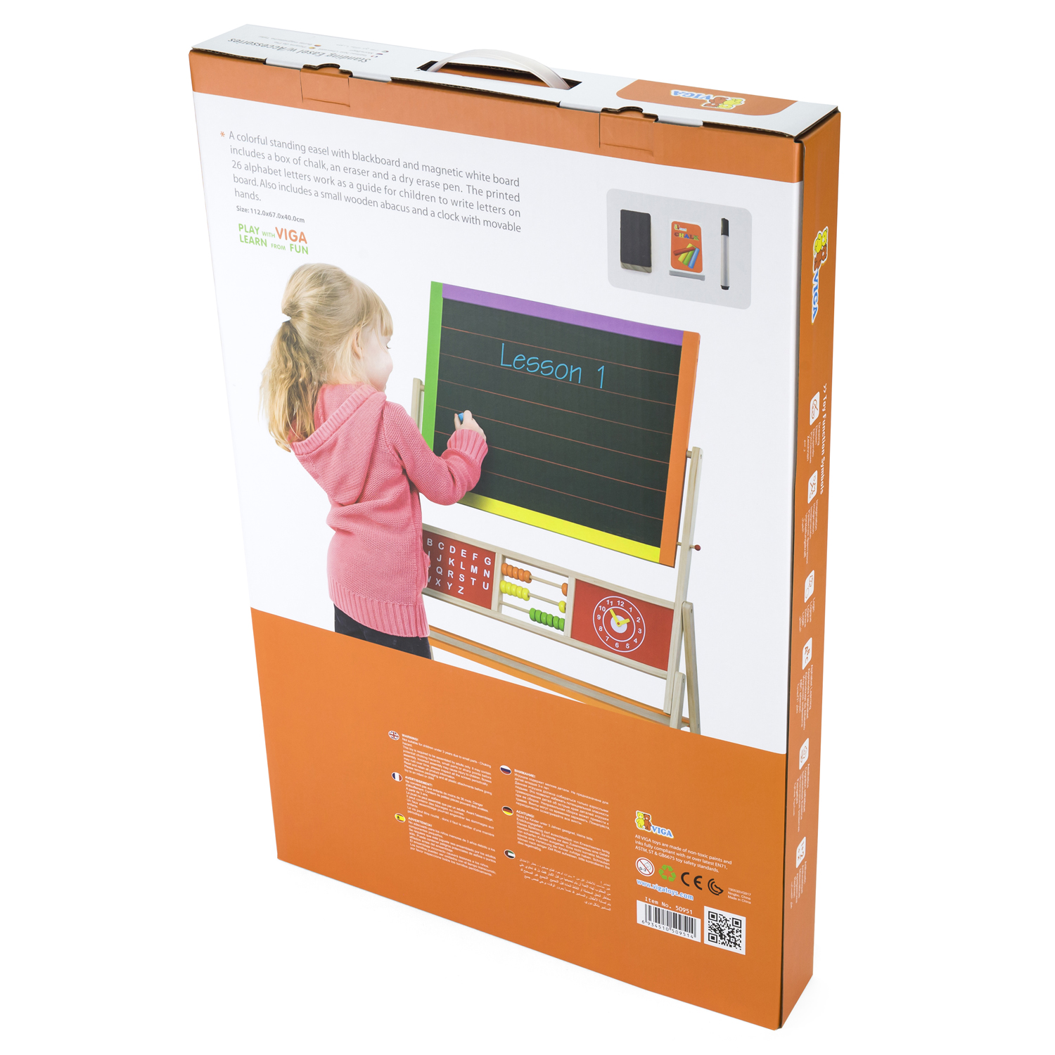 embalagem de quadro educativo Viga com criança escrevendo 'Lesson 1'