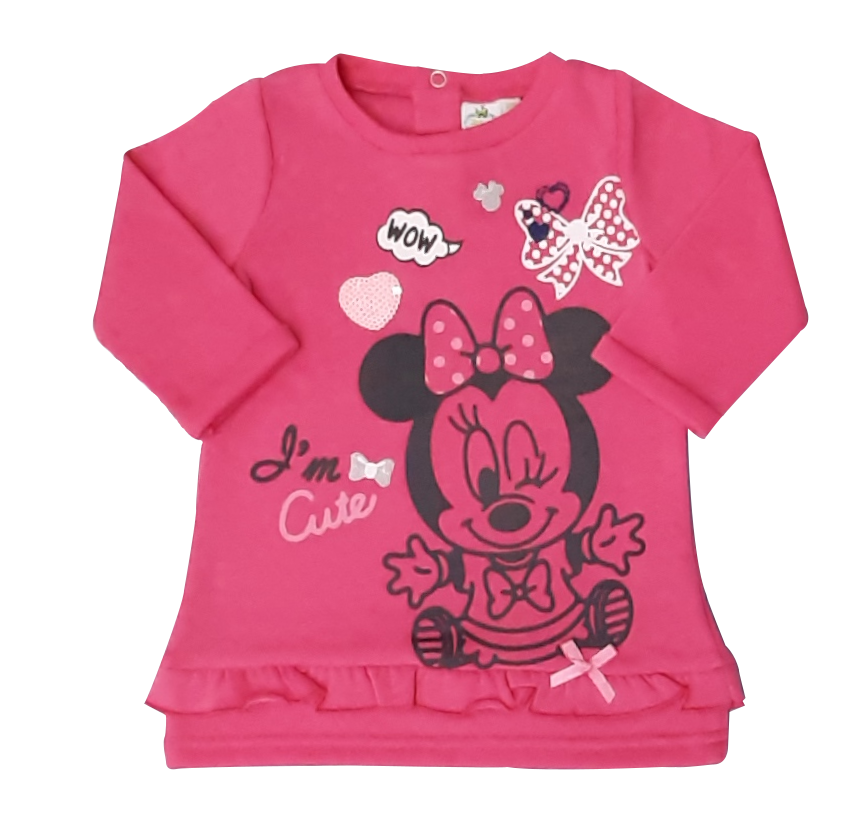 Camisola infantil rosa com estampa da Minnie Mouse e texto I'm Cute