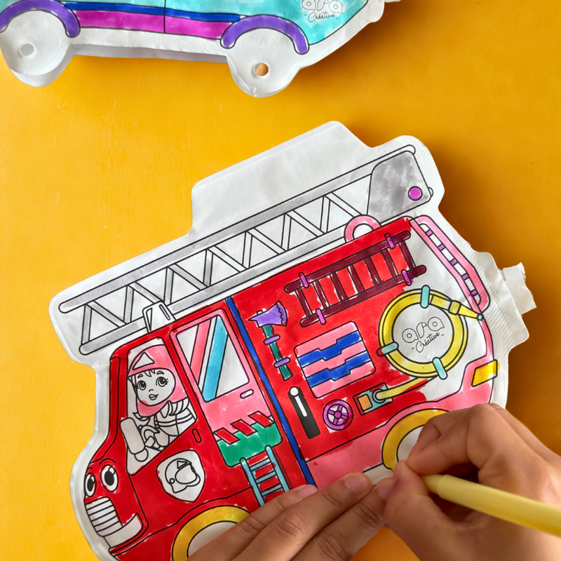 Livro de colorir camião de bombeiros com ilustração para pintar