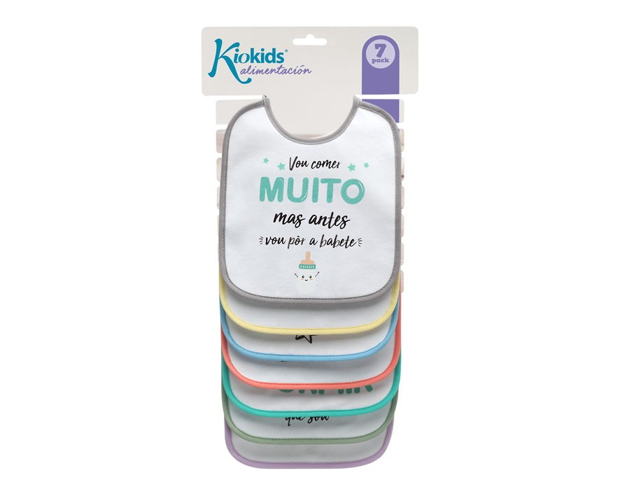Conjunto de 7 babetes coloridos para bebés com texto em português