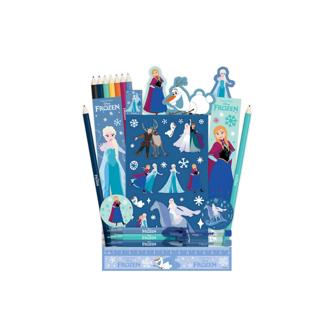 Conjunto escolar Frozen da Disney com lápis, canetas, régua e autocolantes com personagens Frozen