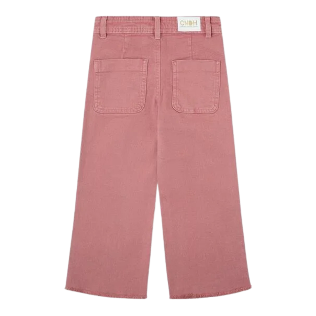 Calças largas cor-de-rosa com bolsos e etiqueta CNDH