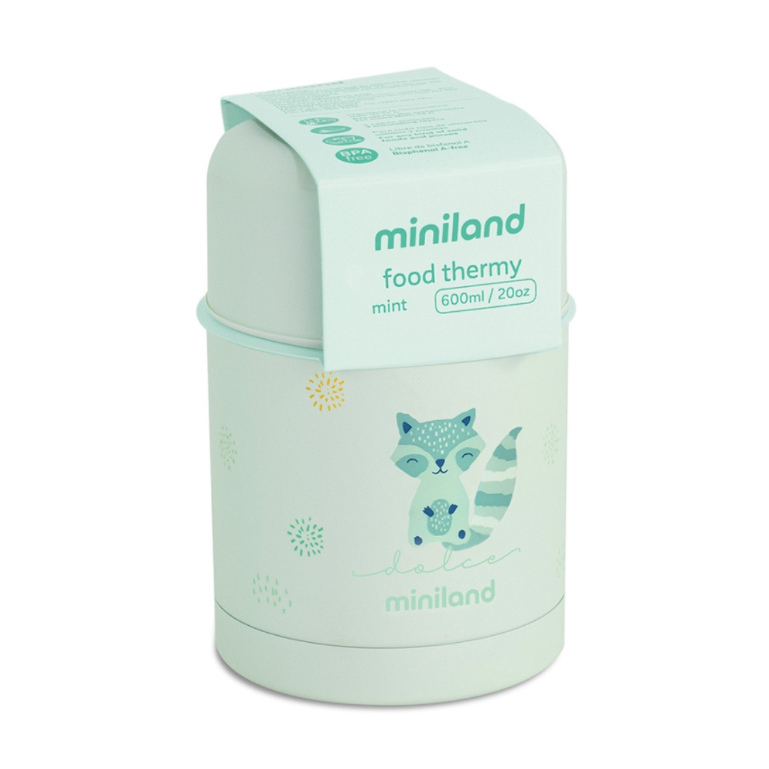 Termo para alimentos Miniland menta com ilustração de guaxinim