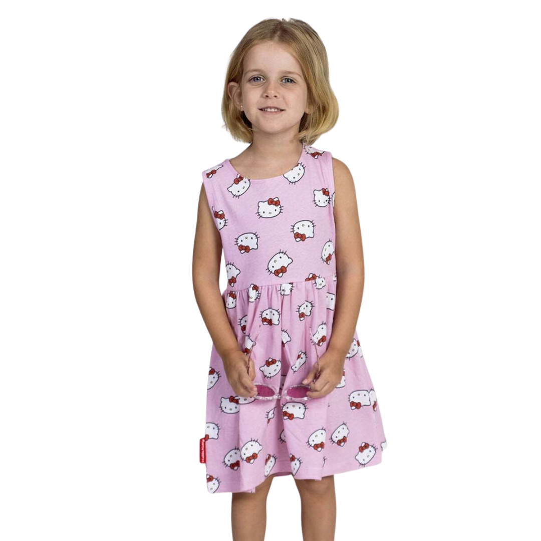 Vestido infantil rosa com estampa Hello Kitty