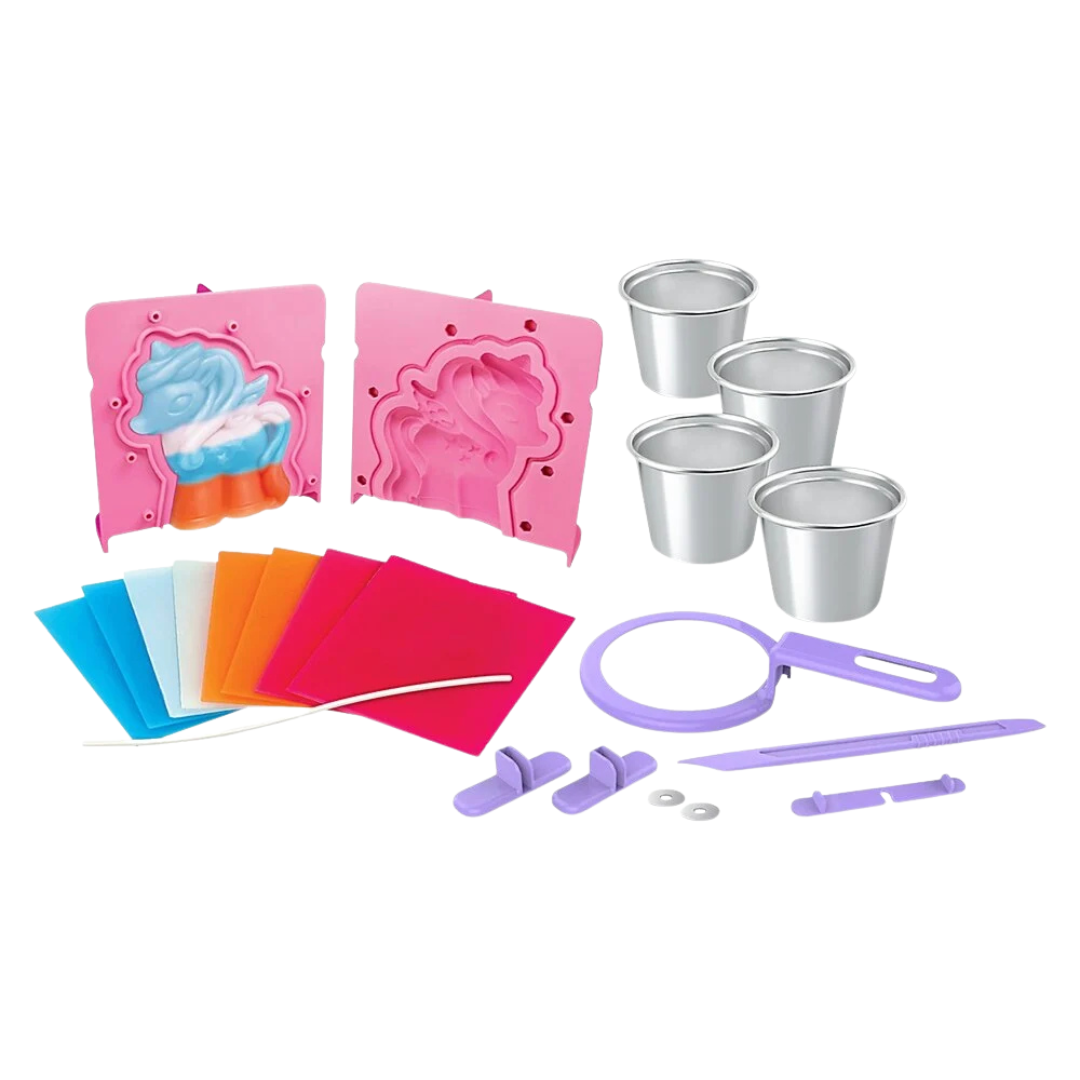 Conjunto de moldes e ferramentas para fazer velas com moldes de pônei e folhas de cera coloridas