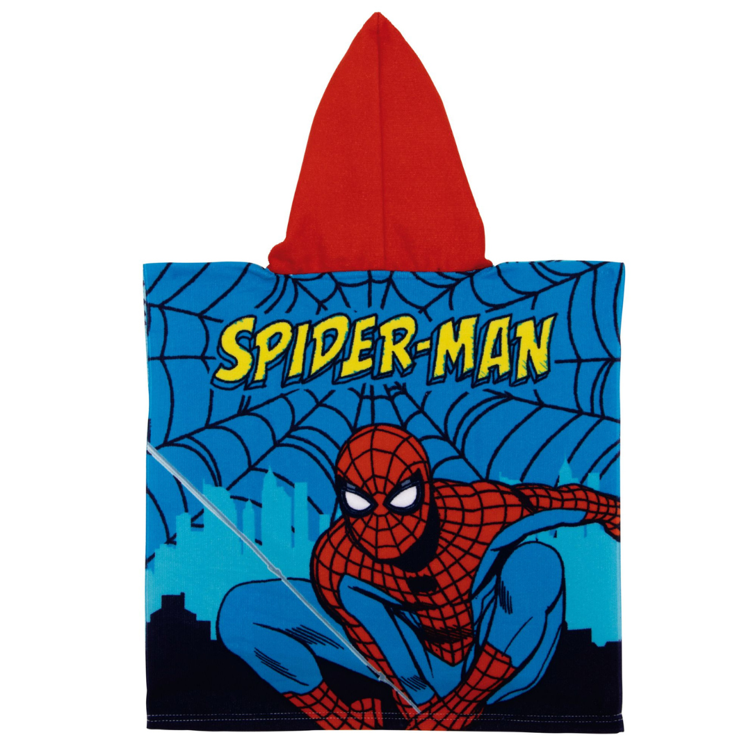 Toalha com capuz azul e vermelho com estampa do Spider-Man