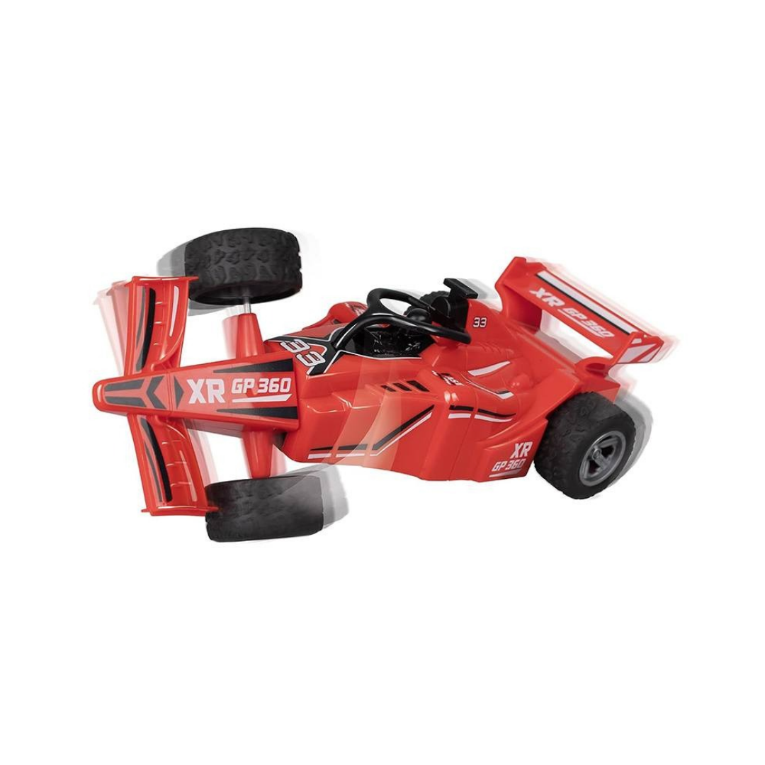 Carro de corrida vermelho de brinquedo com inscrições XR GP 360