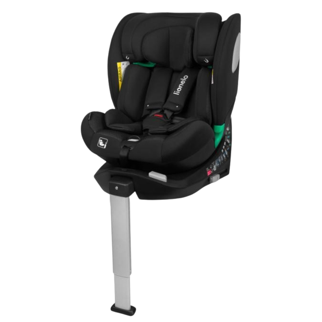 Cadeira auto infantil preta com cintos lionelo e suporte metálico