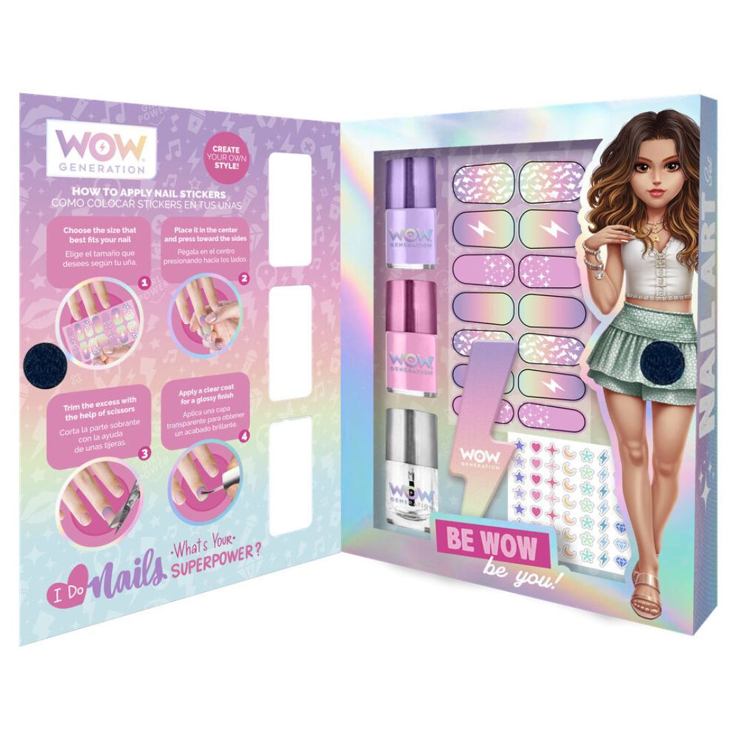 Conjunto de arte para unhas WOW Generation com vernizes e autocolantes coloridos