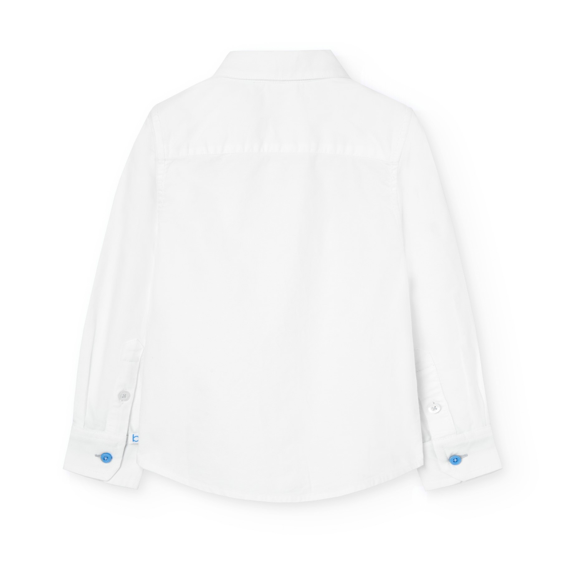 Camisa branca de manga comprida para criança com botões azuis