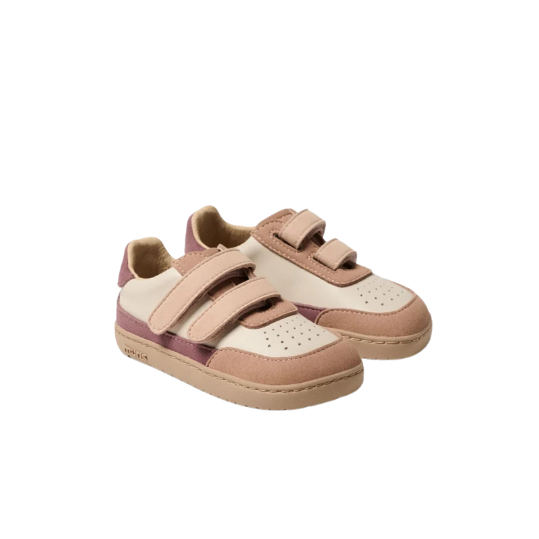 Sapatilhas infantis bege e rosa com velcro duplo