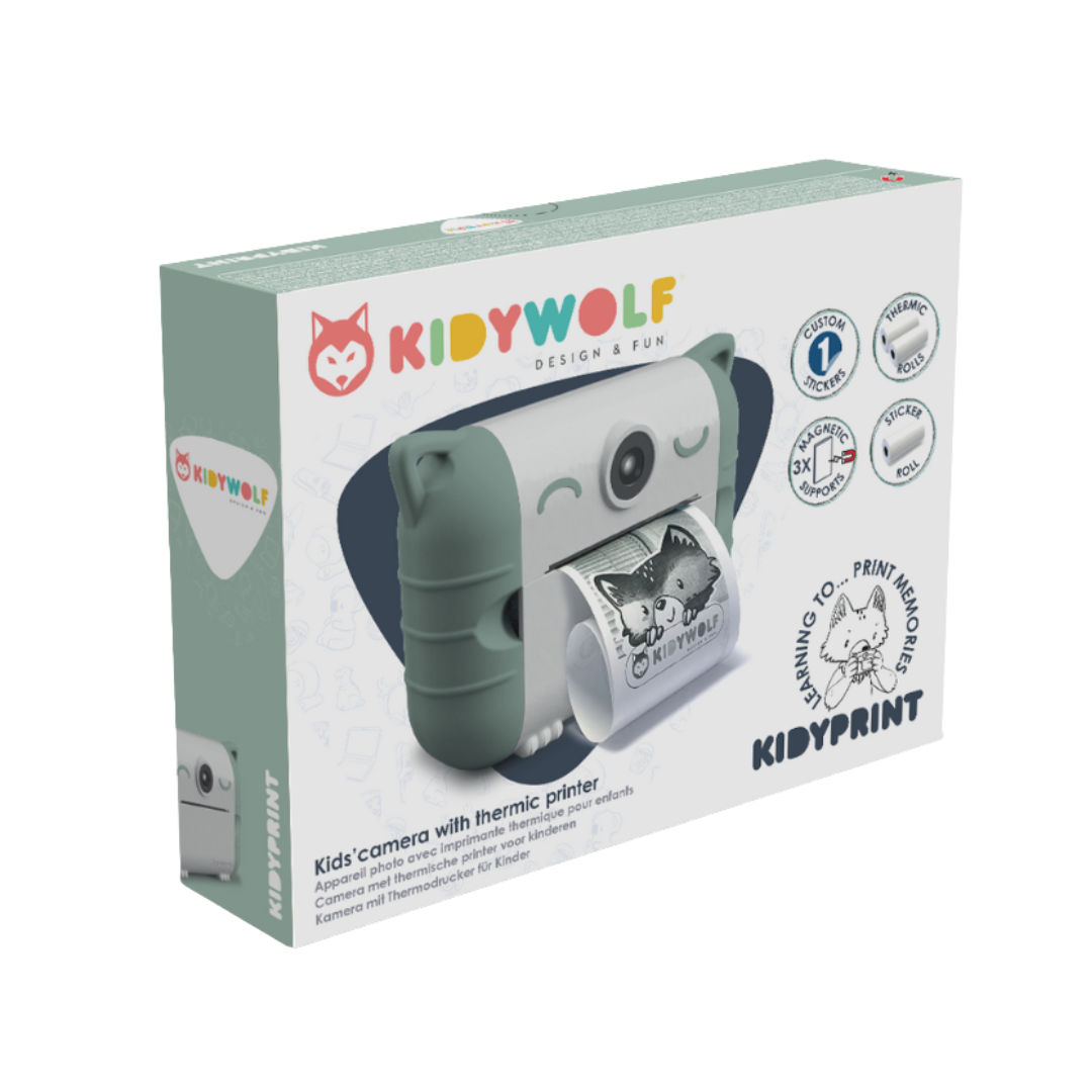 Câmara infantil KIDYWOLF KIDYPRINT com impressão térmica em embalagem