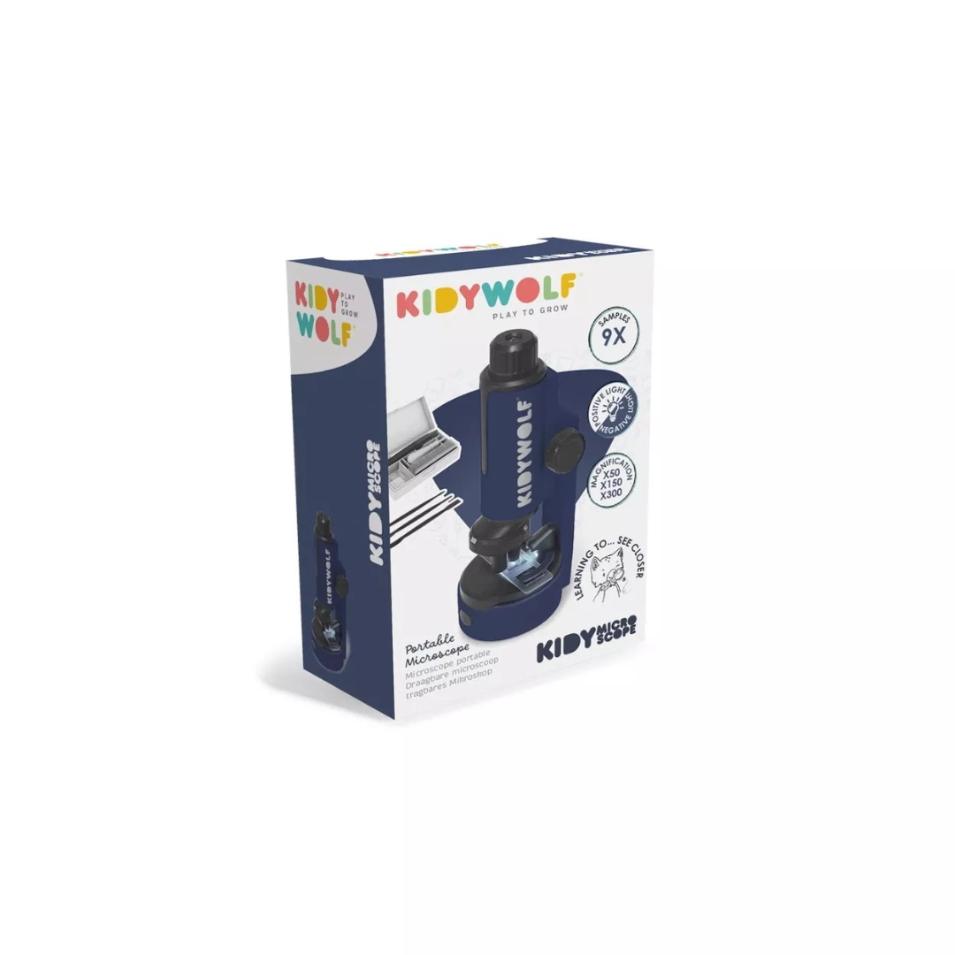 Microscópio azul KIDYWOLF para crianças em embalagem colorida