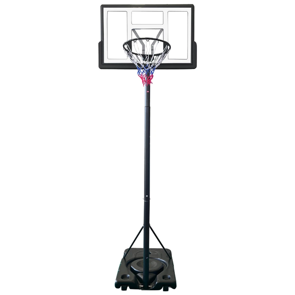 Cesto de basquetebol portátil com suporte ajustável e base preta