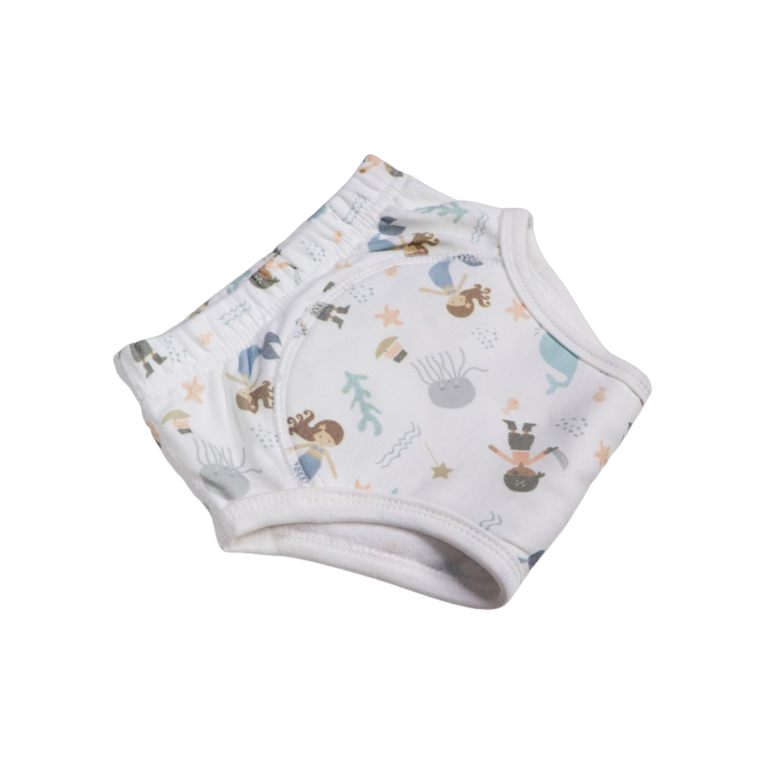 Cuecas para bebé brancas com padrão de desenhos marinhos coloridos