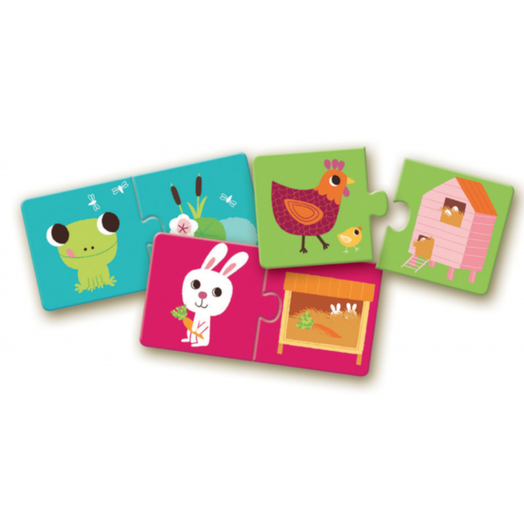 Peças de puzzle com animais ilustrados coloridos em cartão