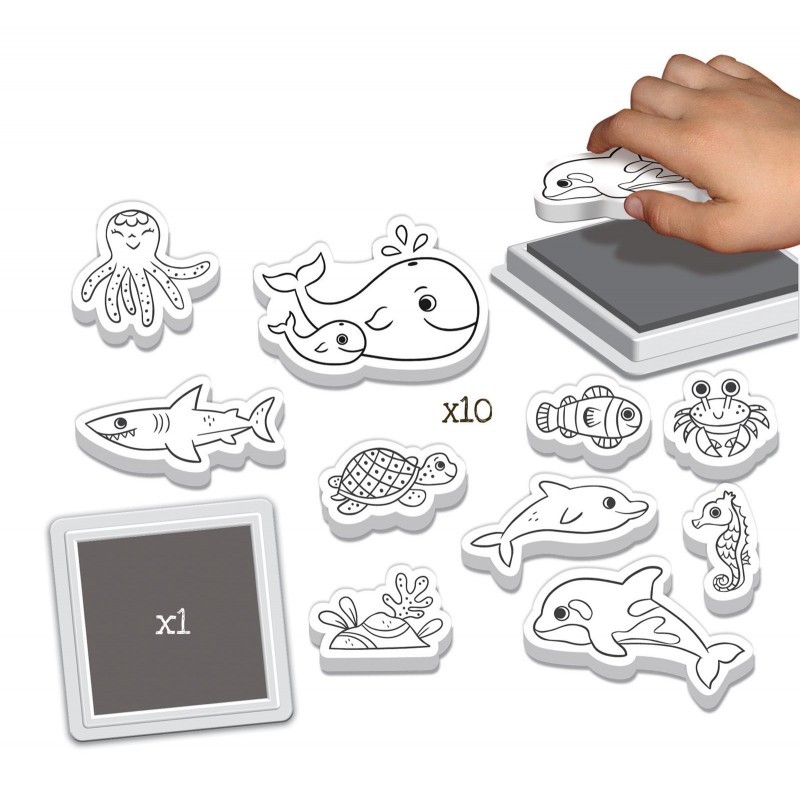 Conjunto de carimbos de animais marinhos com almofada de tinta