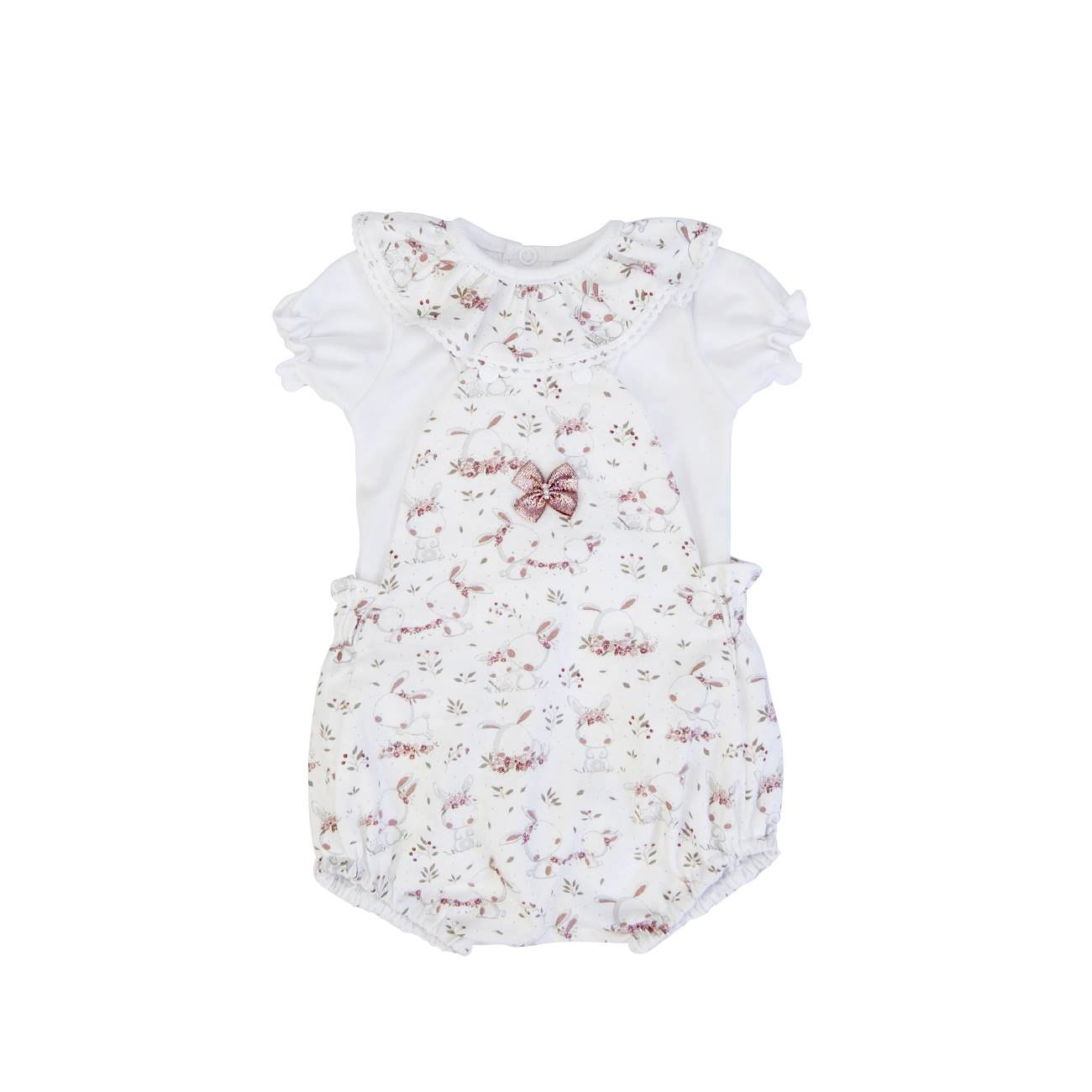 Conjunto de bebé branco com ranita florida e body de manga curta