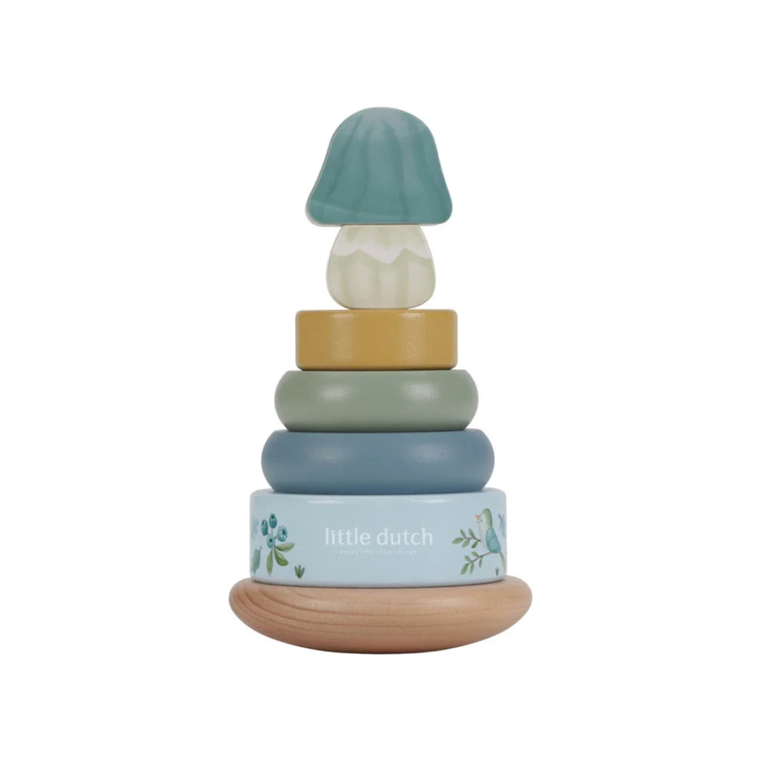 Brinquedo empilhável de madeira colorido com texto little dutch