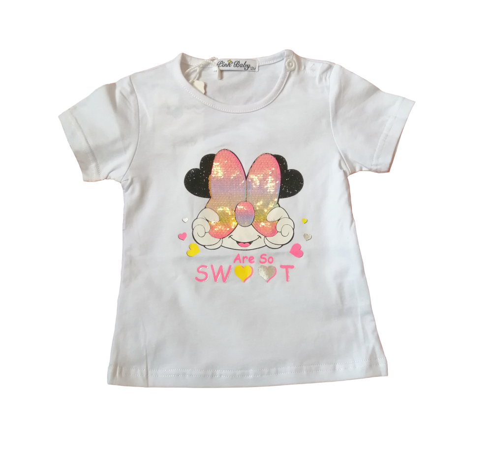 Camisola branca de bebé com estampado de rato e texto colorido