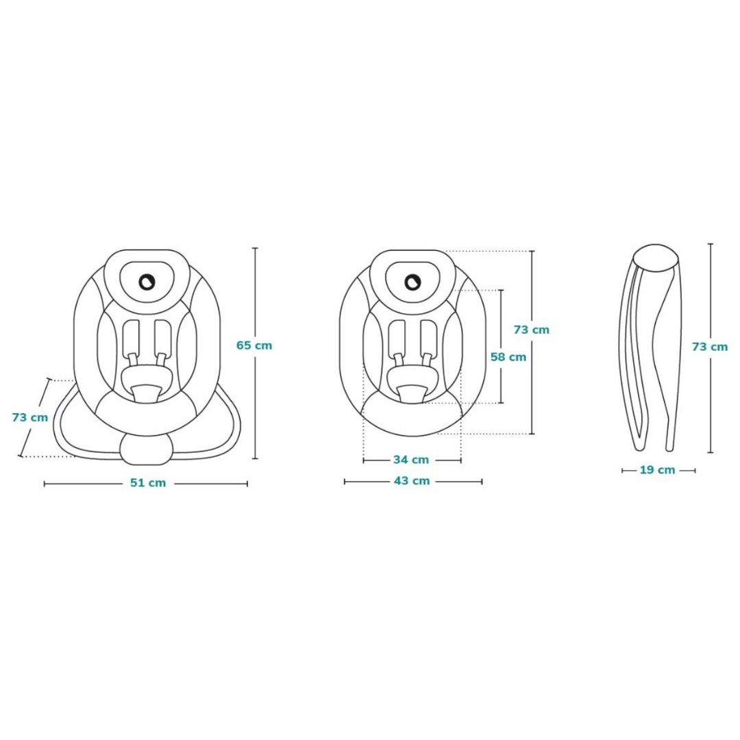 Desenho técnico em linha de uma cadeira infantil com dimensões