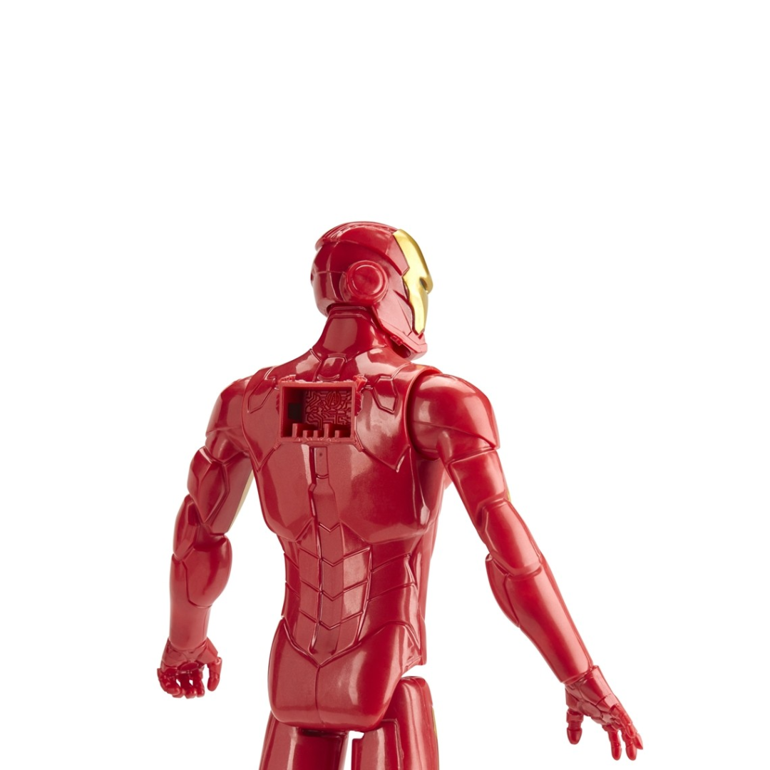 Figura de ação Homem de Ferro vermelha e dourada vista de costas