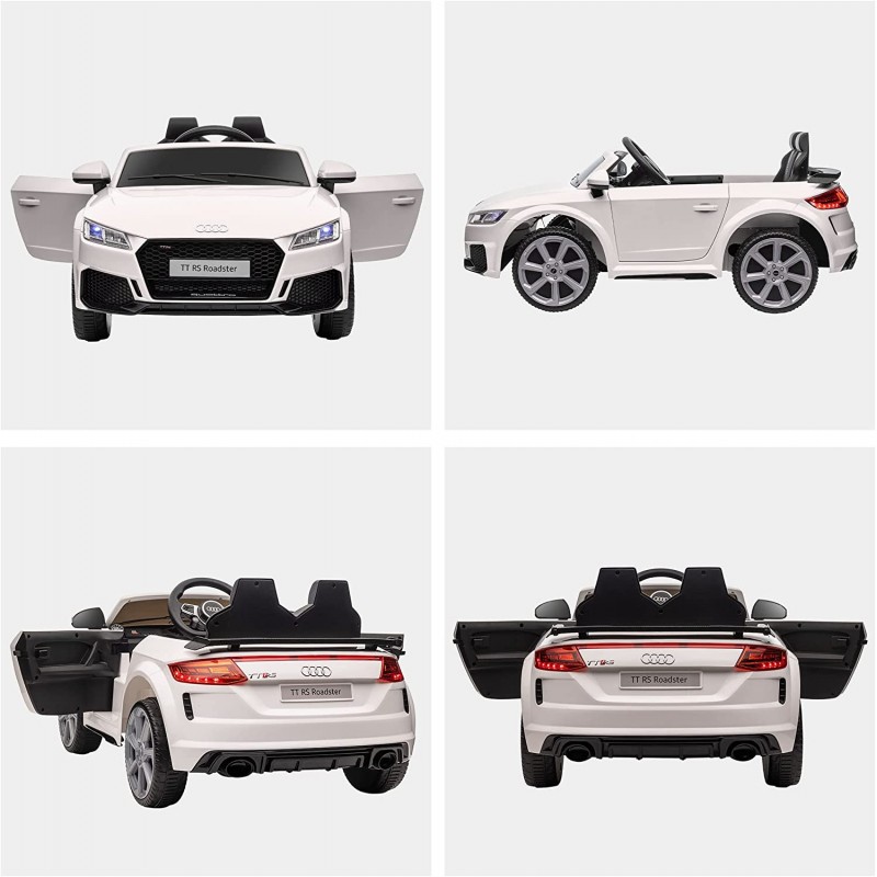 Carro elétrico infantil branco Audi TT RS Roadster com portas a abrir