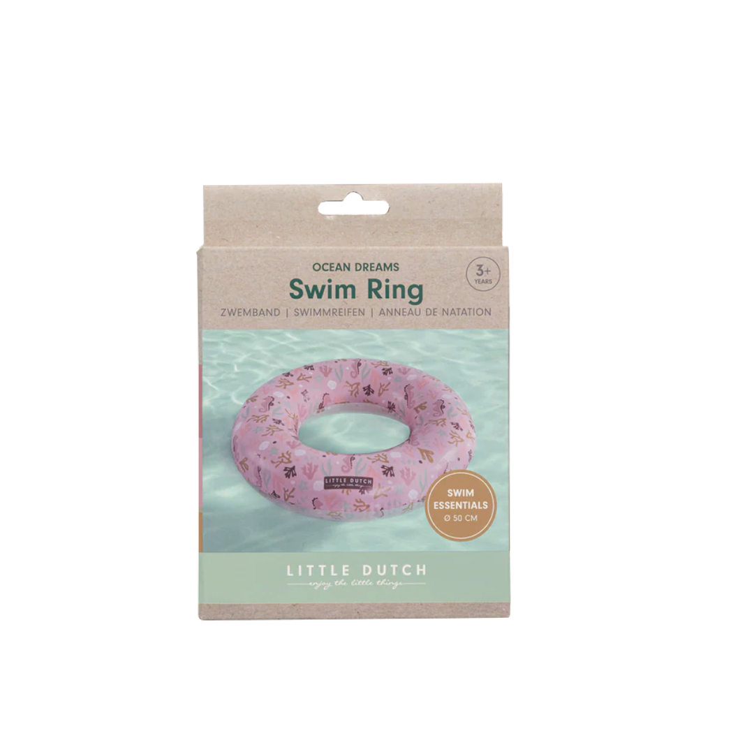 Caixa de anel insuflável cor-de-rosa para nadar com padrões de plantas aquáticas