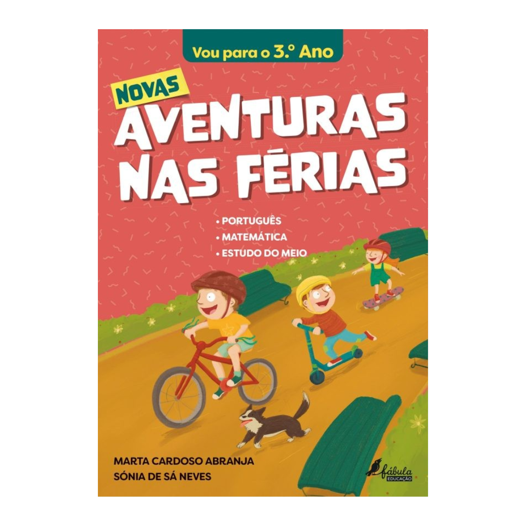 Capa de livro escolar colorida com título e ilustração de crianças no parque