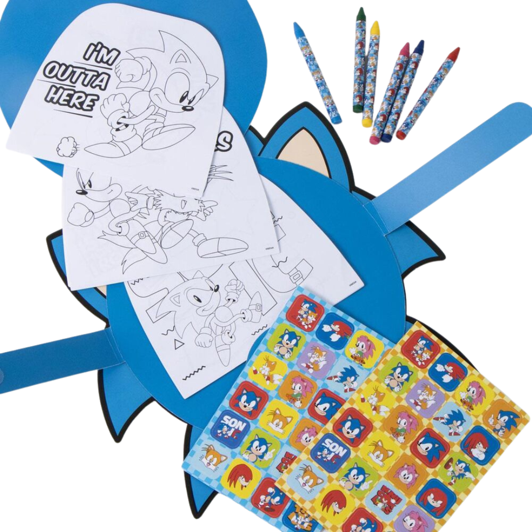 Conjunto de desenhos para colorir, lápis de cera e autocolantes com temática SONIC