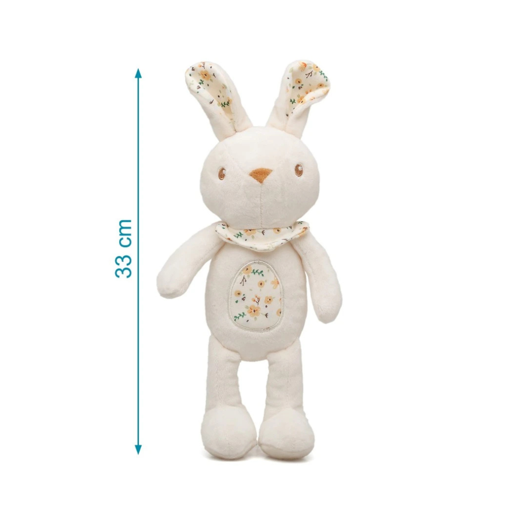 Boneco de pelúcia coelho creme com estampado floral