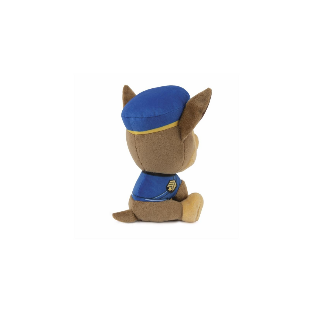 Pelúcia de cão policial castanho e bege com colete e boné azul