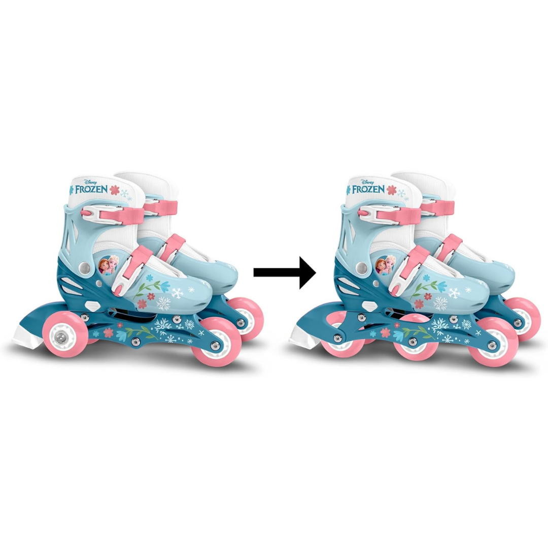 Patins de rodas ajustáveis Disney Frozen azul claro com detalhes em rosa e branco