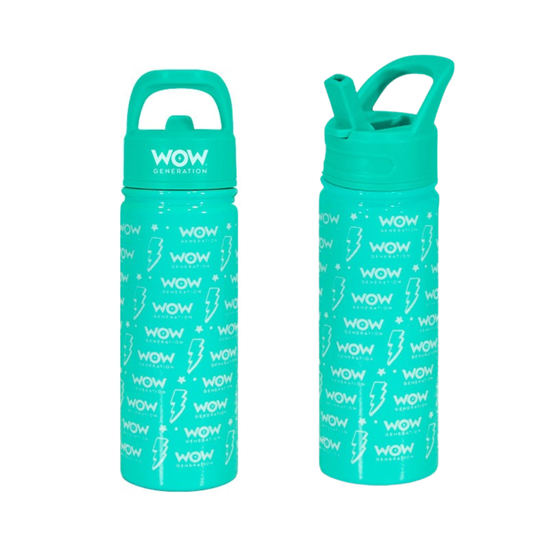 Garrafa de plástico turquesa com padrão 