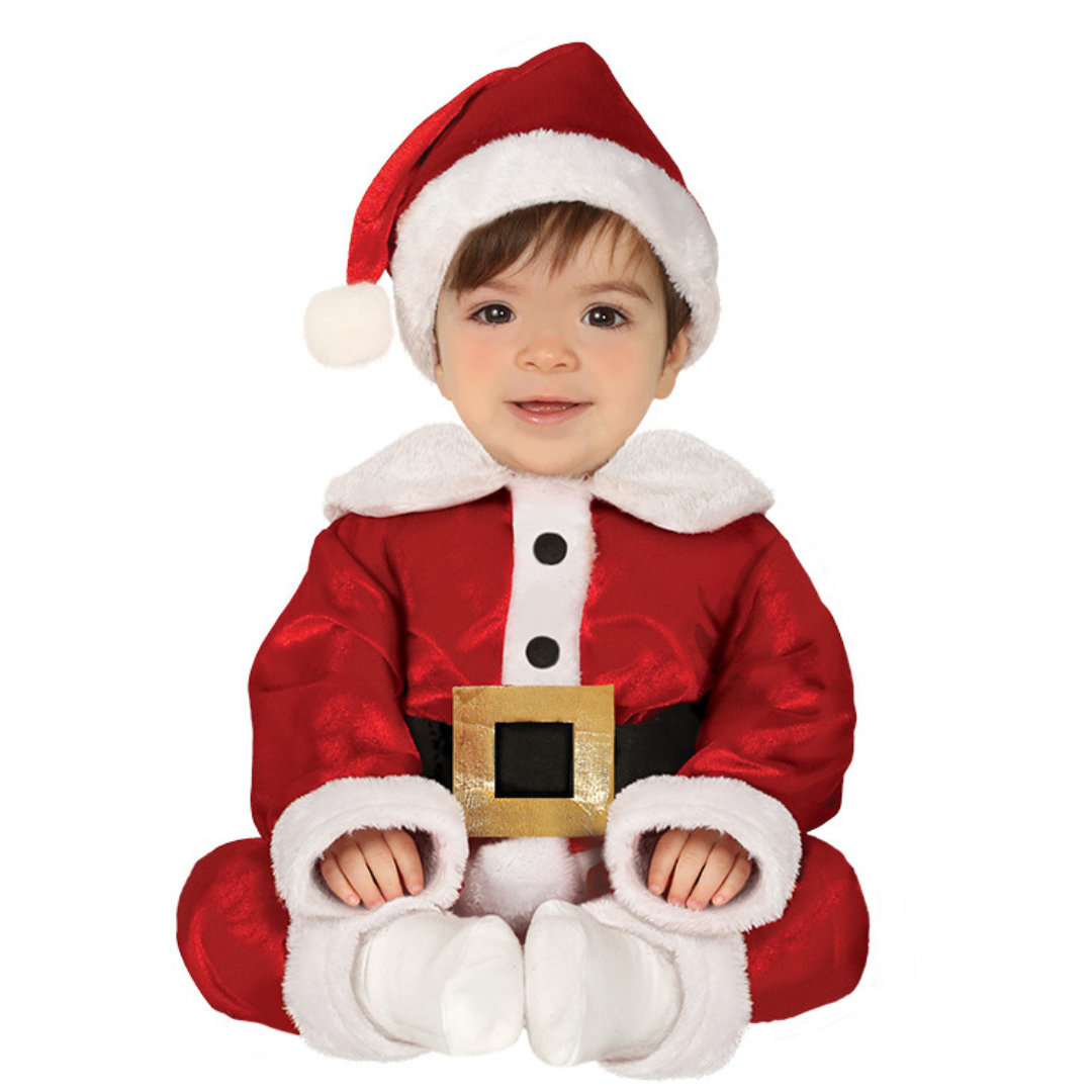 Bebé vestido de Pai Natal sentado