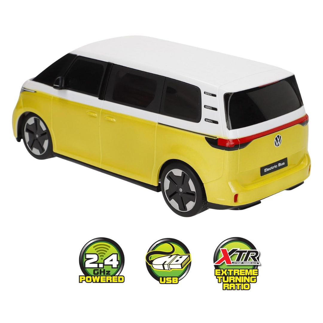 Miniatura de carrinha Volkswagen Kombi amarela com tejadilho branco e janelas pretas
