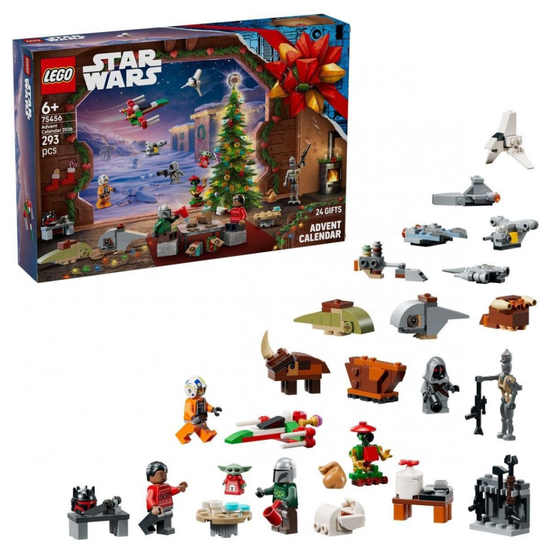 Calendário do advento LEGO Star Wars com minifiguras e veículos em cores variadas