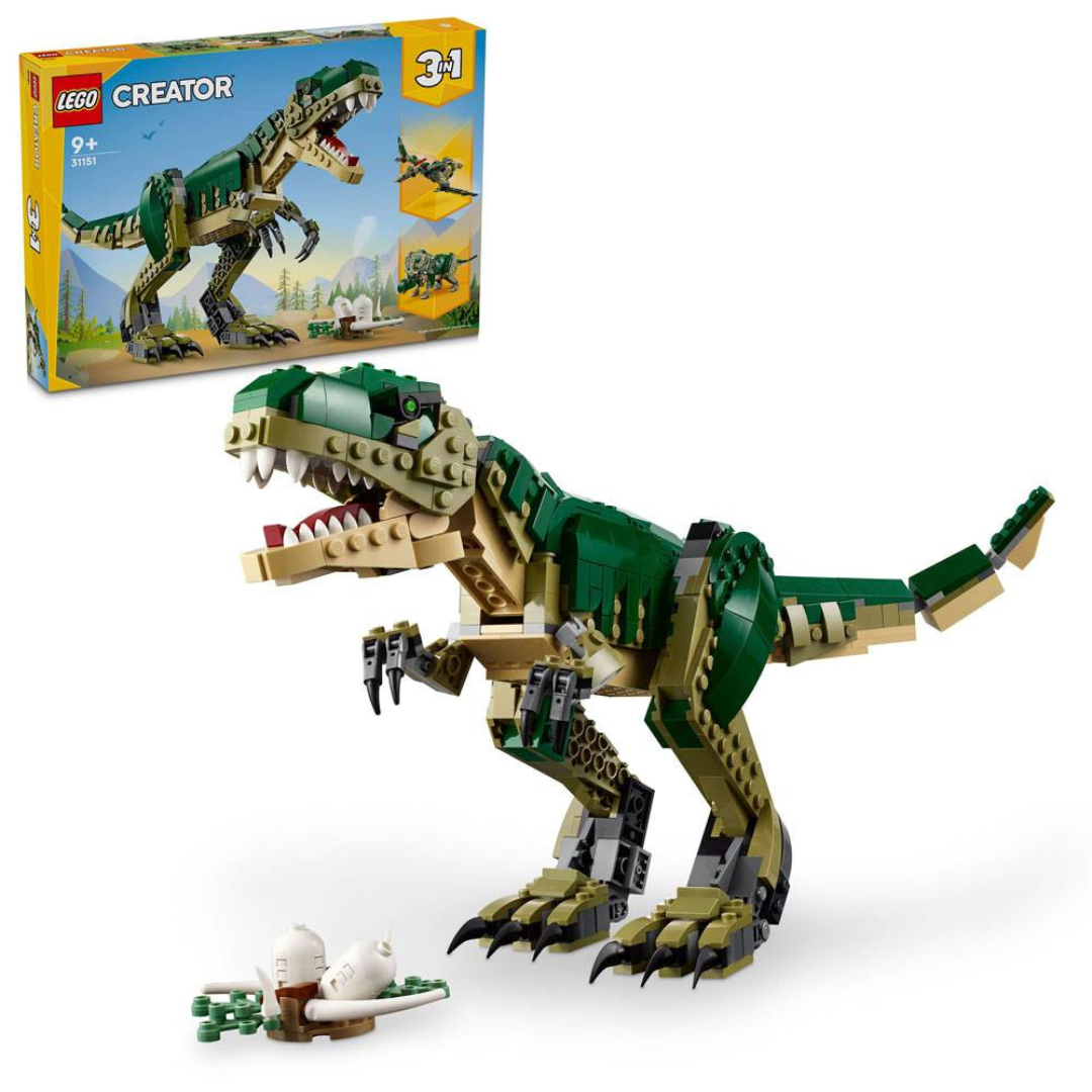 LEGO Creator 3 em 1 dinossauro T-Rex com ovos e embalagem colorida